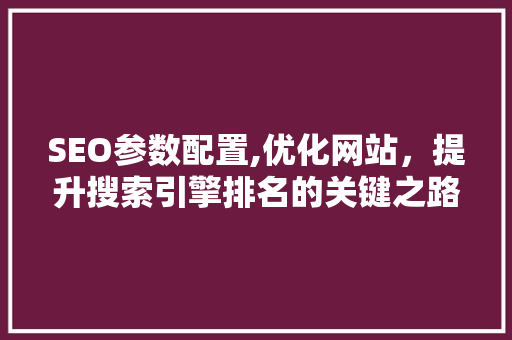 SEO参数配置,优化网站，提升搜索引擎排名的关键之路 Python