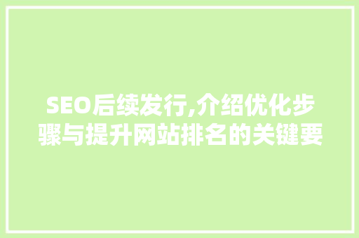 SEO后续发行,介绍优化步骤与提升网站排名的关键要素