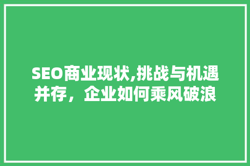 SEO商业现状,挑战与机遇并存，企业如何乘风破浪