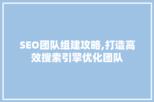 SEO团队组建攻略,打造高效搜索引擎优化团队