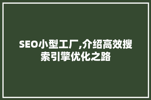 SEO小型工厂,介绍高效搜索引擎优化之路