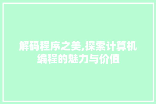 解码程序之美,探索计算机编程的魅力与价值