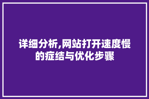 详细分析,网站打开速度慢的症结与优化步骤