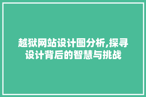 越狱网站设计图分析,探寻设计背后的智慧与挑战