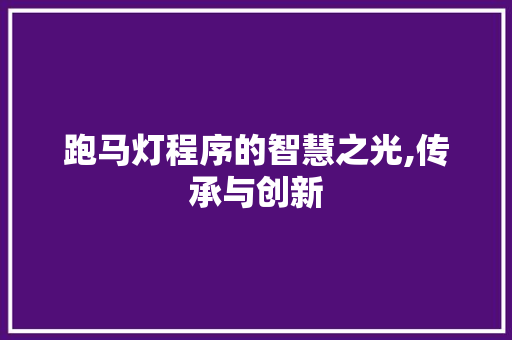 跑马灯程序的智慧之光,传承与创新