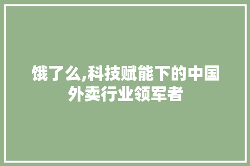 饿了么,科技赋能下的中国外卖行业领军者