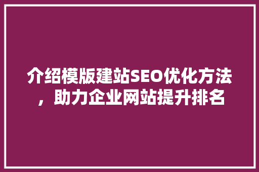 介绍模版建站SEO优化方法，助力企业网站提升排名 Webpack