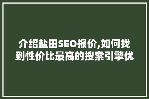 介绍盐田SEO报价,如何找到性价比最高的搜索引擎优化服务