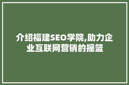 介绍福建SEO学院,助力企业互联网营销的摇篮