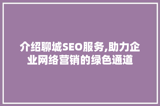 介绍聊城SEO服务,助力企业网络营销的绿色通道