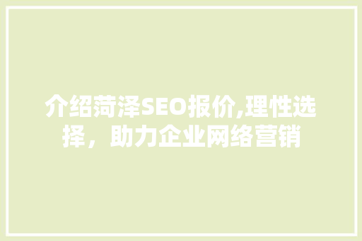 介绍菏泽SEO报价,理性选择，助力企业网络营销