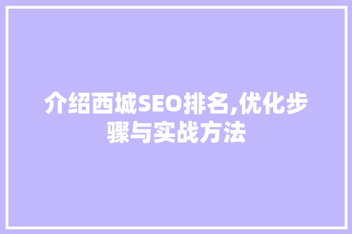 介绍西城SEO排名,优化步骤与实战方法