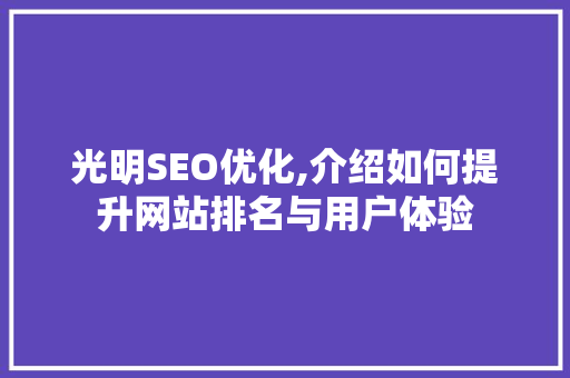 光明SEO优化,介绍如何提升网站排名与用户体验