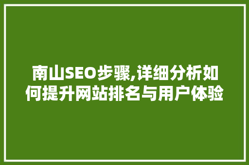 南山SEO步骤,详细分析如何提升网站排名与用户体验 PHP