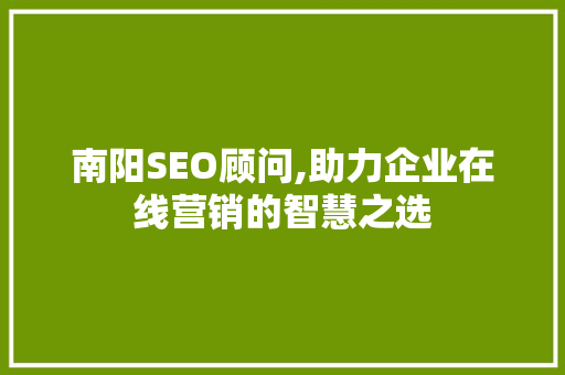 南阳SEO顾问,助力企业在线营销的智慧之选