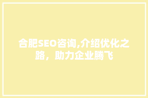 合肥SEO咨询,介绍优化之路，助力企业腾飞