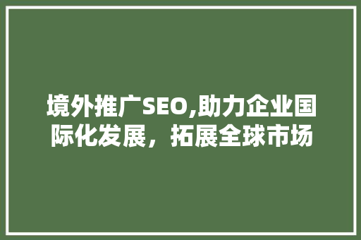 境外推广SEO,助力企业国际化发展，拓展全球市场 Webpack