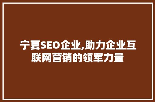 宁夏SEO企业,助力企业互联网营销的领军力量