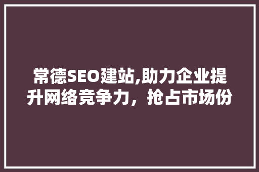 常德SEO建站,助力企业提升网络竞争力，抢占市场份额