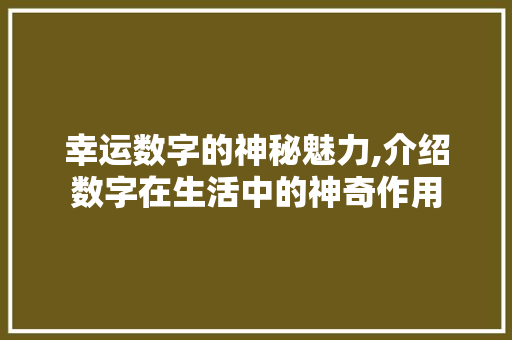 幸运数字的神秘魅力,介绍数字在生活中的神奇作用