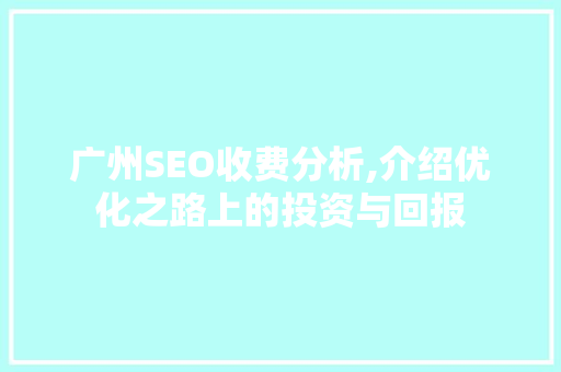 广州SEO收费分析,介绍优化之路上的投资与回报