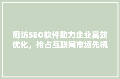 廊坊SEO软件助力企业高效优化，抢占互联网市场先机