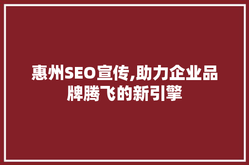 惠州SEO宣传,助力企业品牌腾飞的新引擎