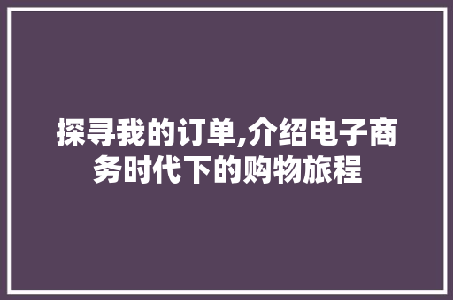 探寻我的订单,介绍电子商务时代下的购物旅程