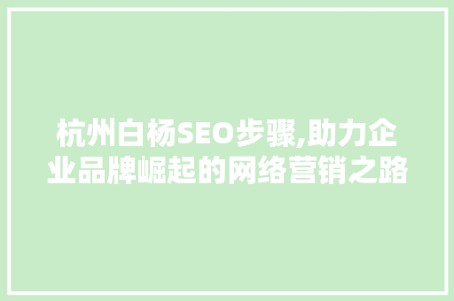 杭州白杨SEO步骤,助力企业品牌崛起的网络营销之路