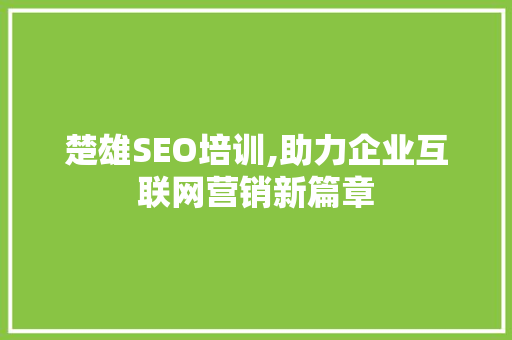 楚雄SEO培训,助力企业互联网营销新篇章