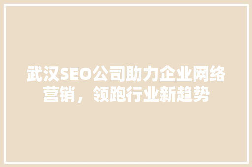 武汉SEO公司助力企业网络营销，领跑行业新趋势