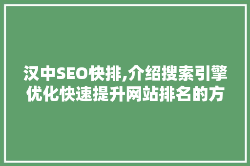 汉中SEO快排,介绍搜索引擎优化快速提升网站排名的方法 AJAX