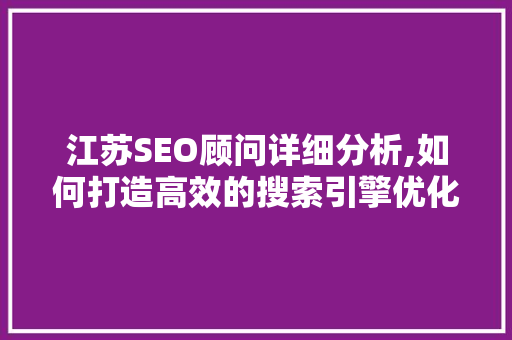 江苏SEO顾问详细分析,如何打造高效的搜索引擎优化步骤