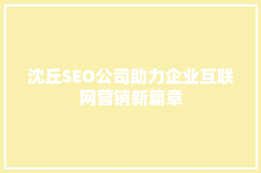 沈丘SEO公司助力企业互联网营销新篇章