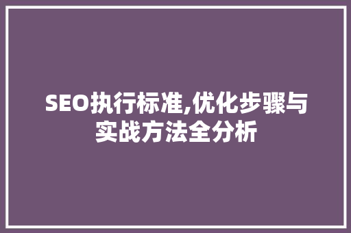 SEO执行标准,优化步骤与实战方法全分析 SQL