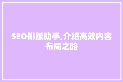 SEO排版助手,介绍高效内容布局之路