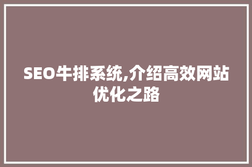 SEO牛排系统,介绍高效网站优化之路 RESTful API