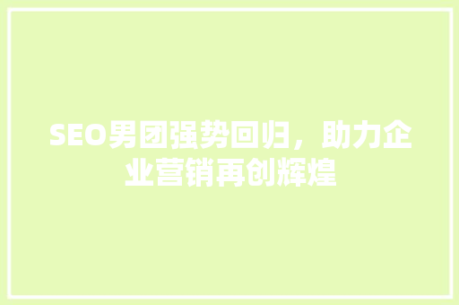 SEO男团强势回归，助力企业营销再创辉煌