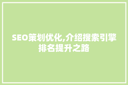 SEO策划优化,介绍搜索引擎排名提升之路 SQL