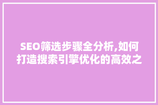 SEO筛选步骤全分析,如何打造搜索引擎优化的高效之路 Node.js