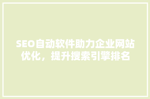 SEO自动软件助力企业网站优化，提升搜索引擎排名