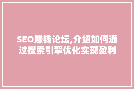 SEO赚钱论坛,介绍如何通过搜索引擎优化实现盈利 PHP