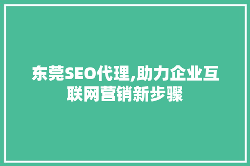 东莞SEO代理,助力企业互联网营销新步骤