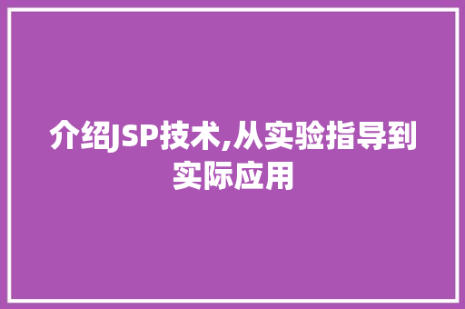 介绍JSP技术,从实验指导到实际应用 NoSQL