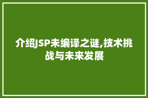 介绍JSP未编译之谜,技术挑战与未来发展