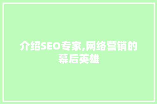 介绍SEO专家,网络营销的幕后英雄