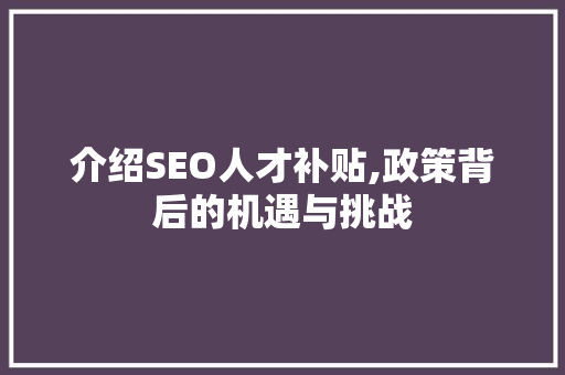 介绍SEO人才补贴,政策背后的机遇与挑战