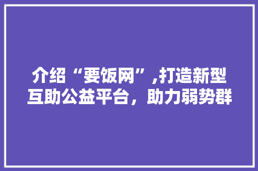 介绍“要饭网”,打造新型互助公益平台，助力弱势群体