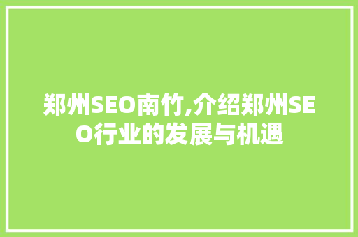 郑州SEO南竹,介绍郑州SEO行业的发展与机遇