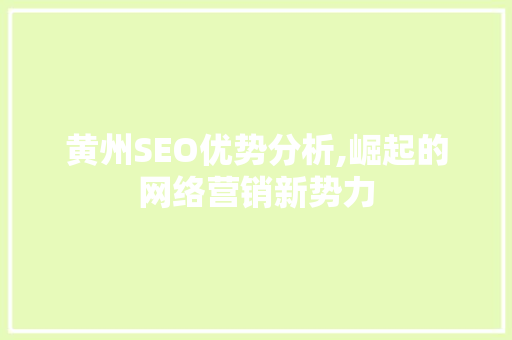 黄州SEO优势分析,崛起的网络营销新势力